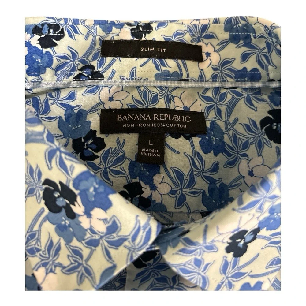 Banana Republic Men's Non Iron Slim Fit Dress Shirt Floral SZ Large Summer